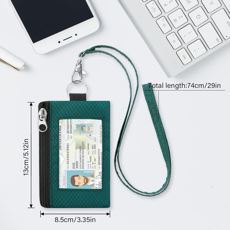 ZHOMA Minimalist Small Wallet for Men Women with 2 Zip Pockets, Multi Functional ID Case with Keychain and Card Holder, Coin Purse Badge Lanyard Pouch for Boys Girls Travel -DarkGreen - Image 2